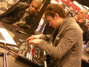 Nonagon demonstrates the VCI-400 at the Vestax booth at NAMM 2012.